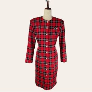 Vintage 80s 90s Miss Dorby Red Tartan Knit Dress Size Large 